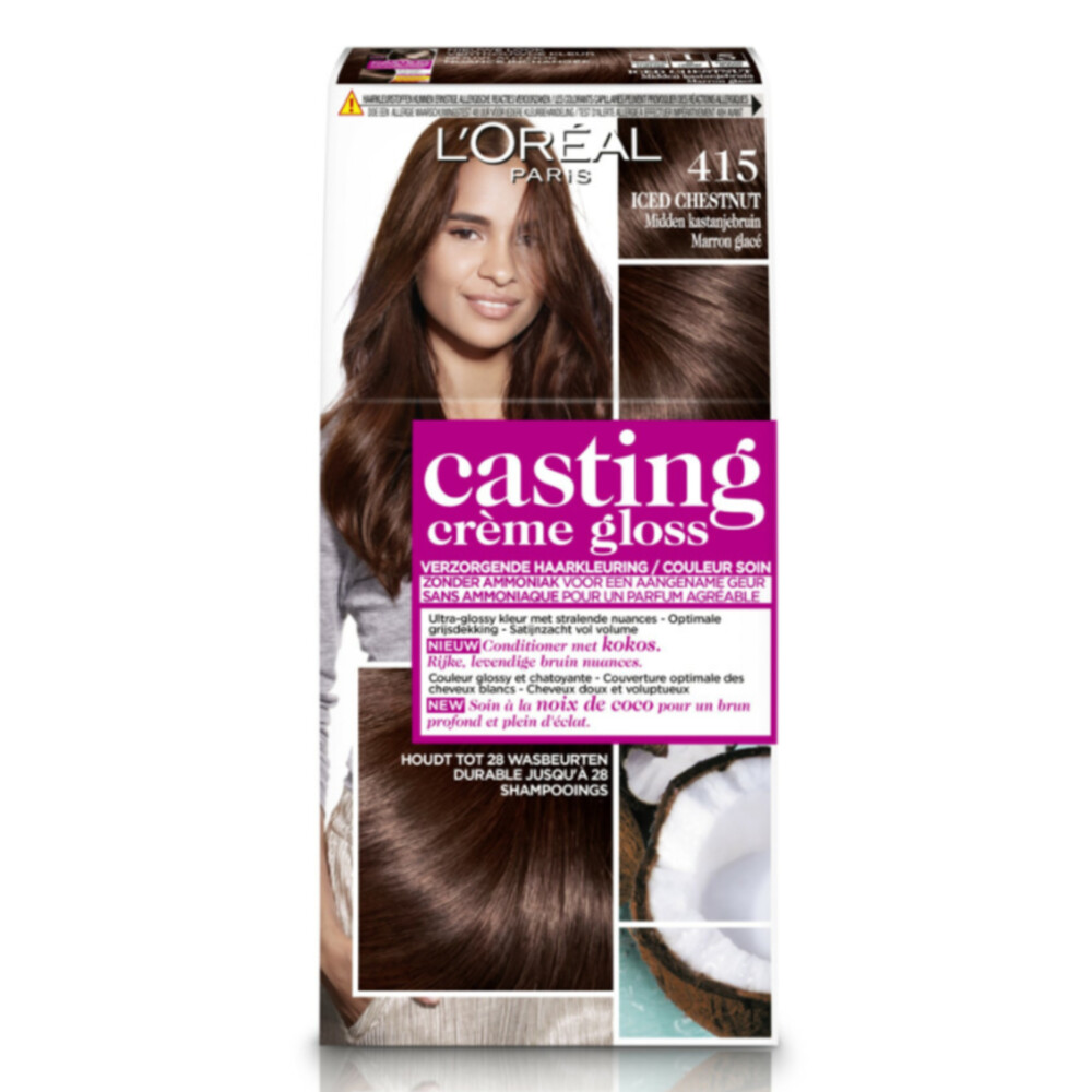 3x L'Oréal Casting Crème Gloss Haarkleuring 415 Iced Chestnut - Midden Kastanjebruin