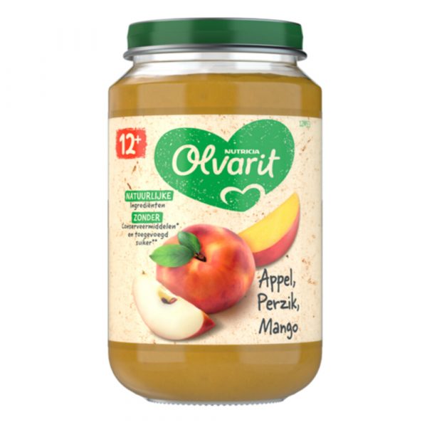 6x Olvarit Fruithapje 12m Appel Perzik Mango 200 gr