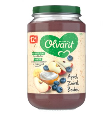 6x Olvarit Fruithapje 12m Appel Yogurt Bosbes 200 gr