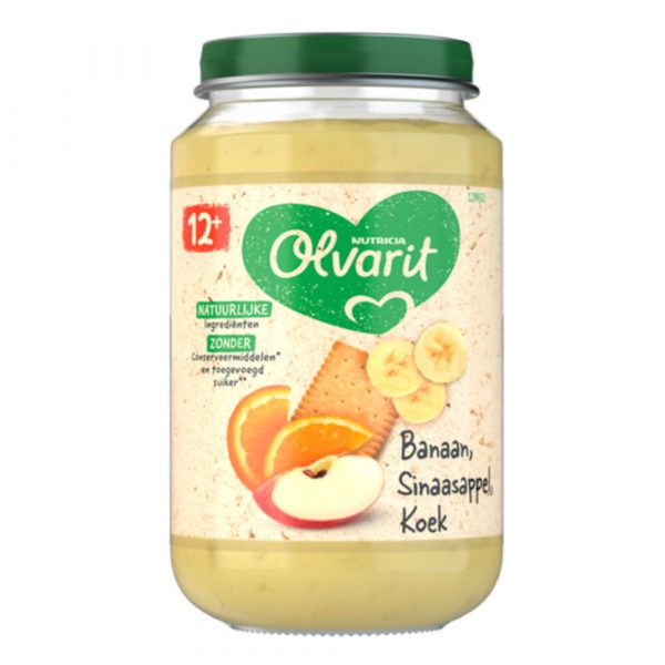 6x Olvarit Fruithapje 12m Banaan Sinaasappel Koek 200 gr