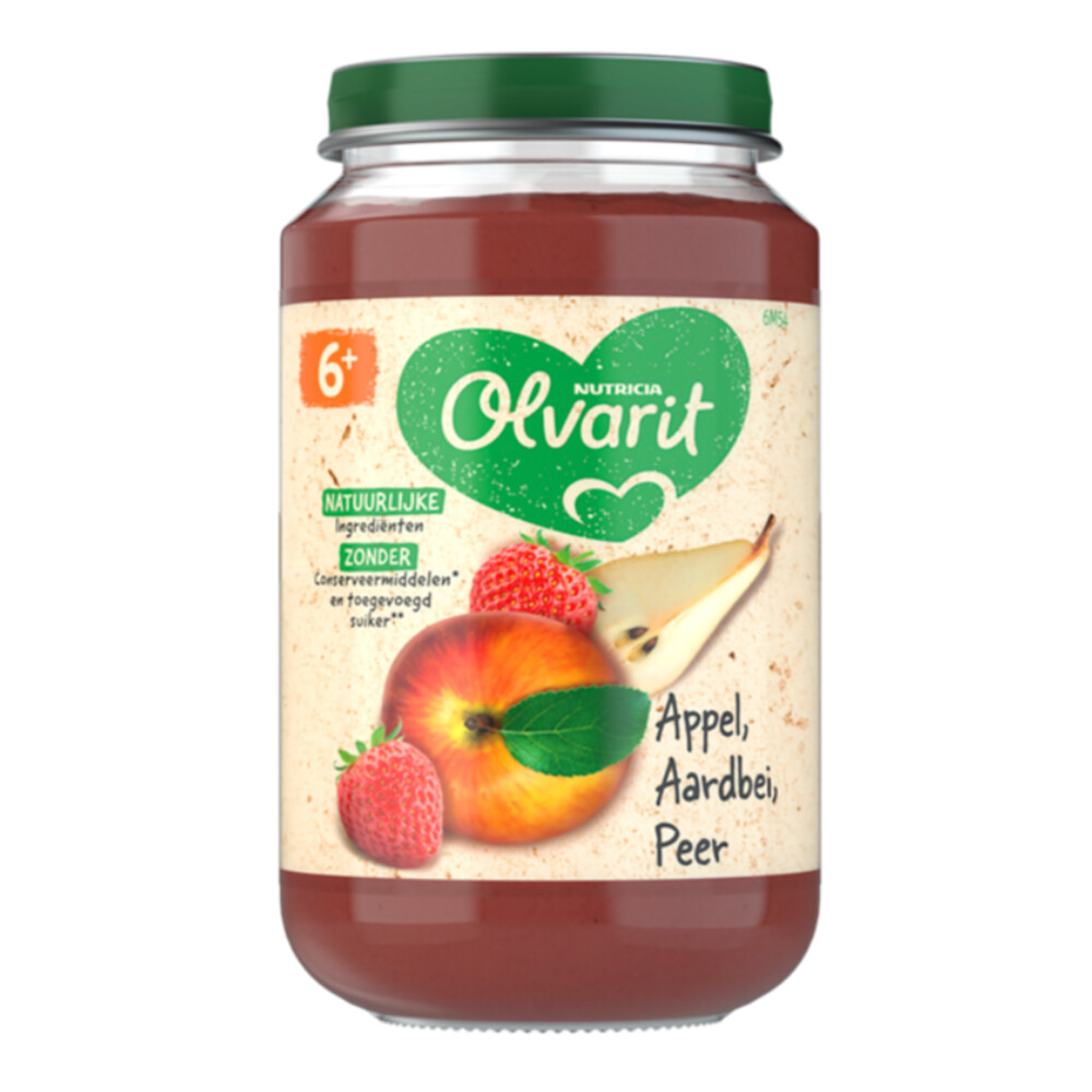 6x Olvarit Fruithapje 6m Appel Aardbei Peer 200 gr