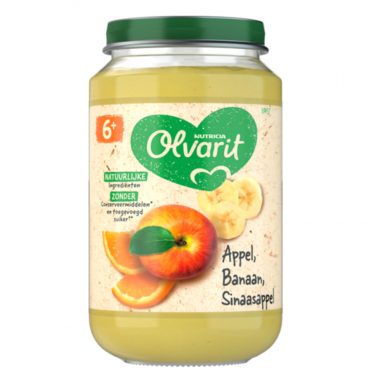 6x Olvarit Fruithapje 6m Appel Banaan Sinaasappel 200 gr