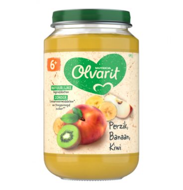 6x Olvarit Fruithapje 6m Perzik Banaan Kiwi 200 gr