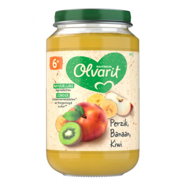 6x Olvarit Fruithapje 6m Perzik Banaan Kiwi 200 gr