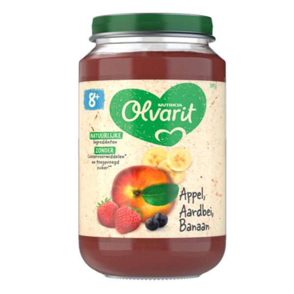 6x Olvarit Fruithapje 8m Appel Aardbei Banaan 200 gr