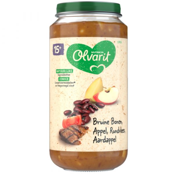 6x Olvarit Maaltijd 15m Bruine bonen Appel Rundvlees Aardappel 250 gr