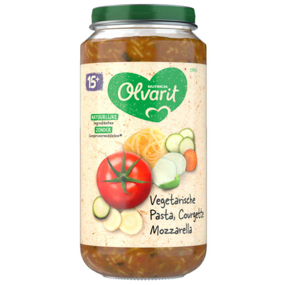 6x Olvarit Maaltijd 15m Vegetarische pasta Courgette Mozzarella 250 gr