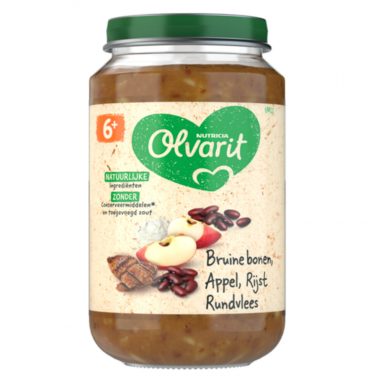 6x Olvarit Maaltijd 6m Bruine Bonen Appel Rundvlees Rijst 200 gr