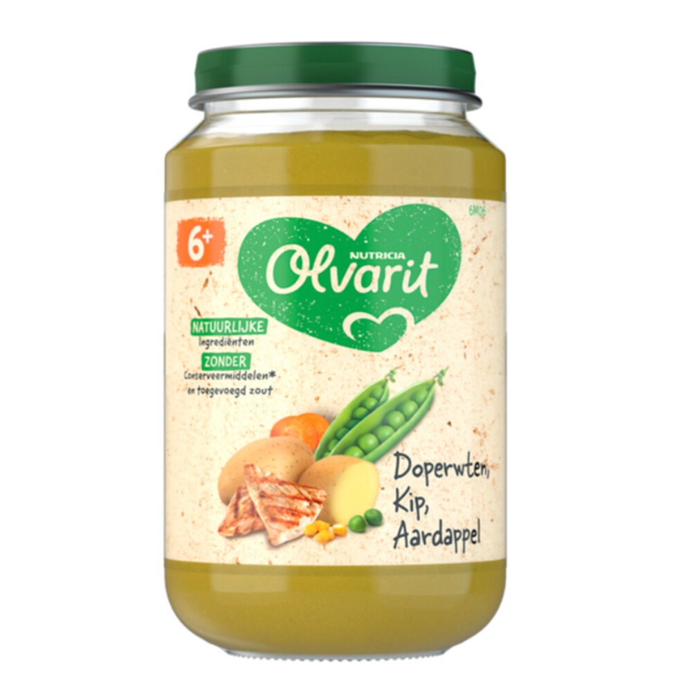 6x Olvarit Maaltijd 6m Doperwten Kip Aardappel 200 gr