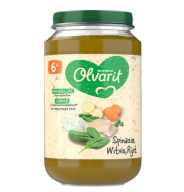 6x Olvarit Maaltijd 6m Spinazie Witvis Rijst 200 gr