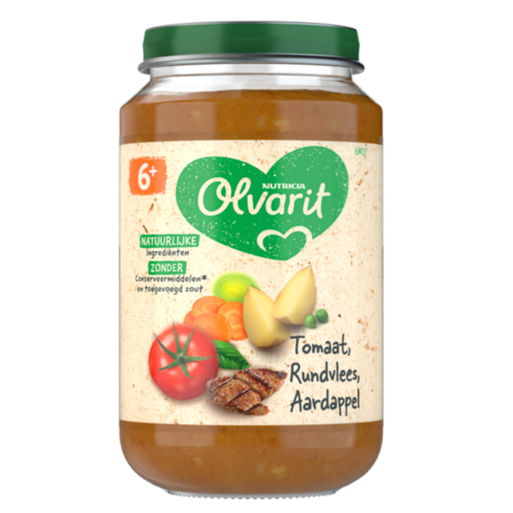 6x Olvarit Maaltijd 6m Tomaat Rundvlees Aardappel Wortel 200 gr