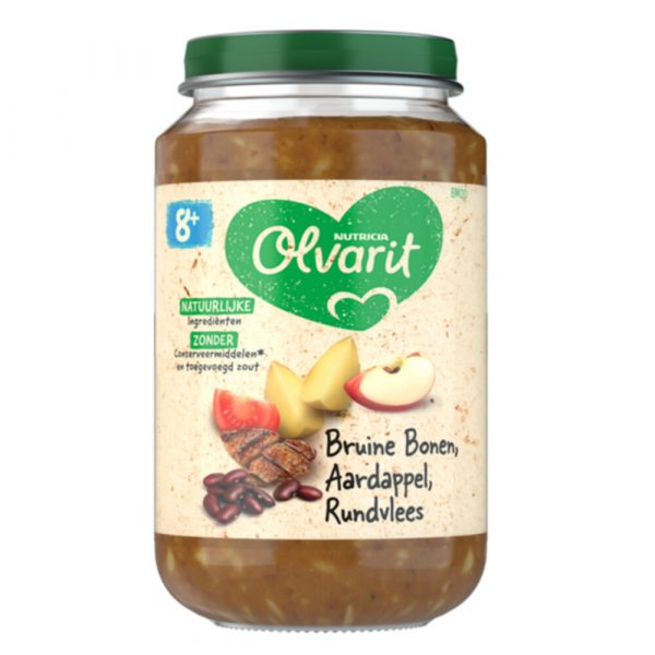 6x Olvarit Maaltijd 8m Bruine bonen Appel Rundvlees Aardappel 200 gr