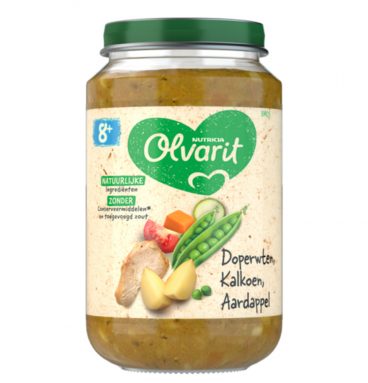 6x Olvarit Maaltijd 8m Doperwten Kalkoen Aardappel 200 gr