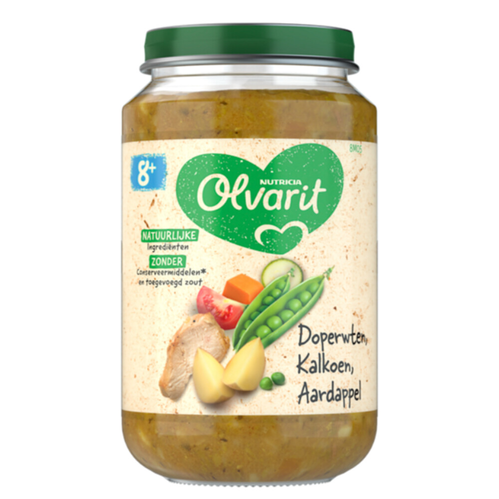 6x Olvarit Maaltijd 8m Doperwten Kalkoen Aardappel 200 gr