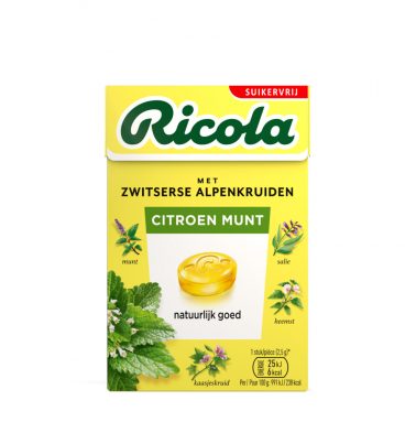 Ricola Keelpastilles Citroen Munt Suikervrij Doosje 50 gr