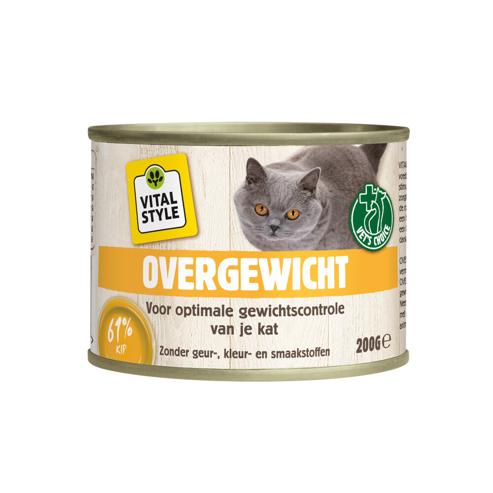 6x VITALstyle Kattenvoer Blik Overgewicht 200 gr