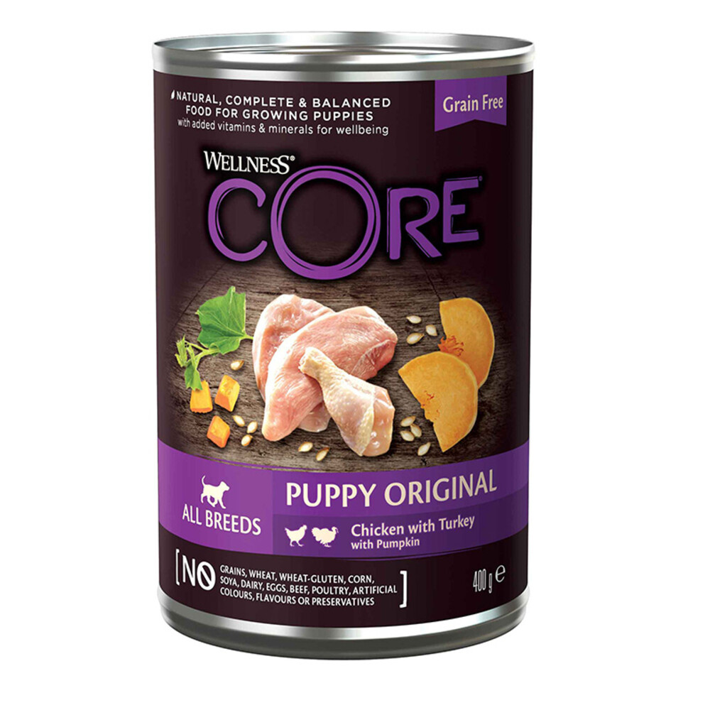 Wellness Core Hondenvoer Blik Puppy Kip - Kalkoen - Pompoen 400 gr