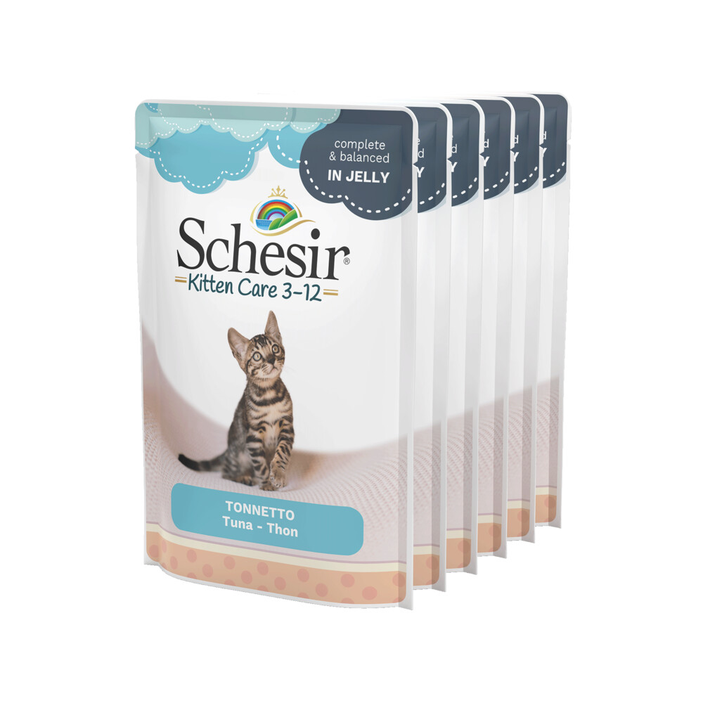 Schesir Kattenvoer Kitten 3-12 Pouch Tonijn in Gelei 6 x 85 gr