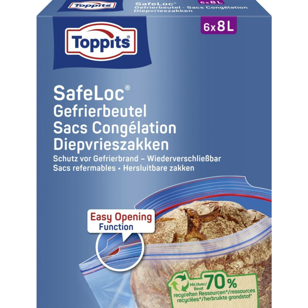 Toppits Safeloc Zip-Diepvrieszakken 8 liter 6 stuks