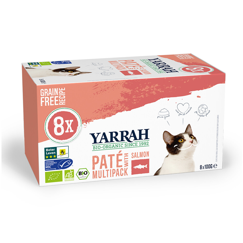 Yarrah Bio Kattenvoer Multipack Paté Graanvrij Zalm - Zeewier 8 x 100 gr