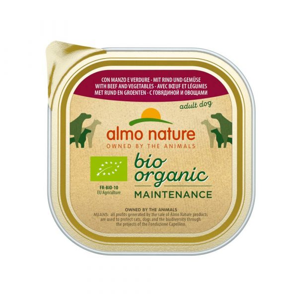 9x Almo Nature Bio Organic Maintenance Hondenvoer Rund en Groenten 300 gr