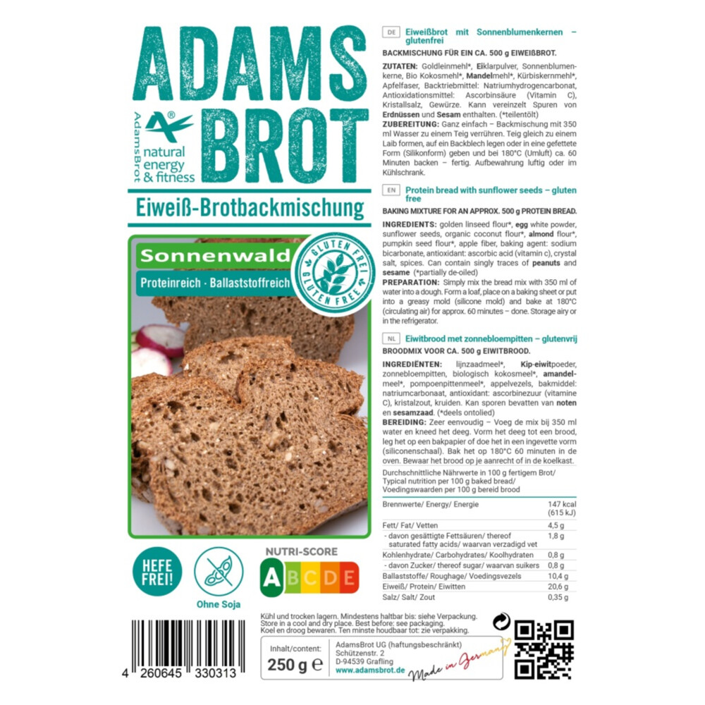 3x Adams Brot Broodmix Sonnenwald 250 gr