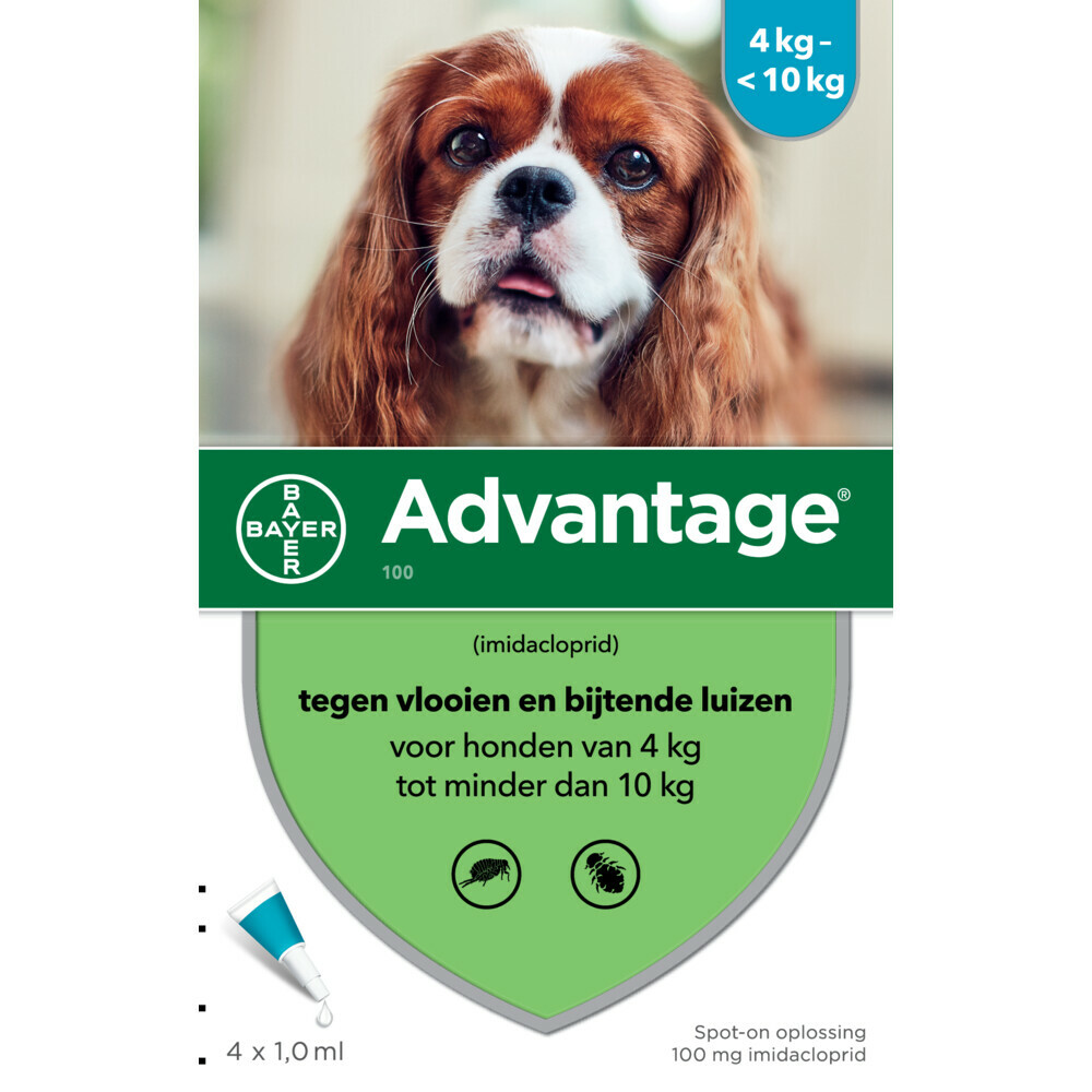 Advantage 100 Anti Vlooien en Teken Druppels Hond 4 - 10 kg 4 pipetten 1