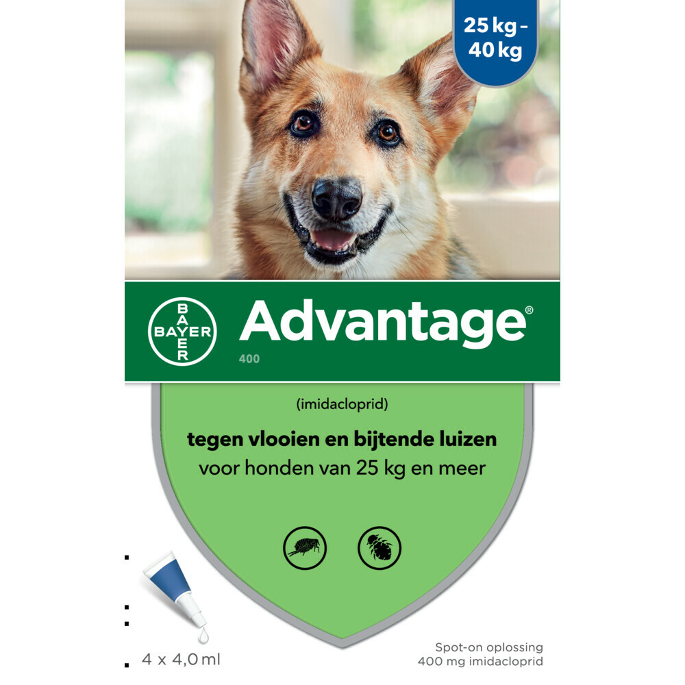 Advantage 400 Anti Vlooien Druppels Hond 25 - 40 kg 4 pipetten 4