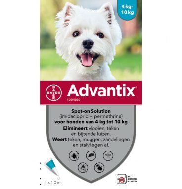 Advantix Spot On 100 Anti Vlooien en Teken Druppels Hond 4 - 10 kg 4 pipetten