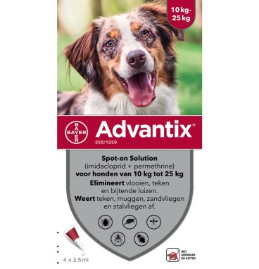 Advantix Spot On 250 Anti Vlooien en Teken Druppels Hond 10 - 25 kg 4 pipetten