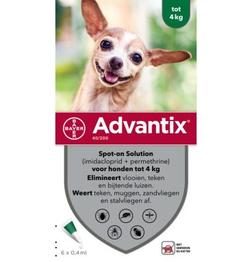 Advantix Spot On 40 Anti Vlooien en Teken Druppels Hond 0 - 4 kg 6 pipetten