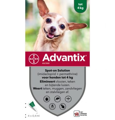 Advantix Spot On 40 Anti Vlooien en Teken Druppels Hond tot 4 kg 4 pipetten