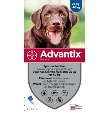 Advantix Spot On 400 Anti Vlooien en Teken Druppels Hond 25 - 40 kg 4 pipetten