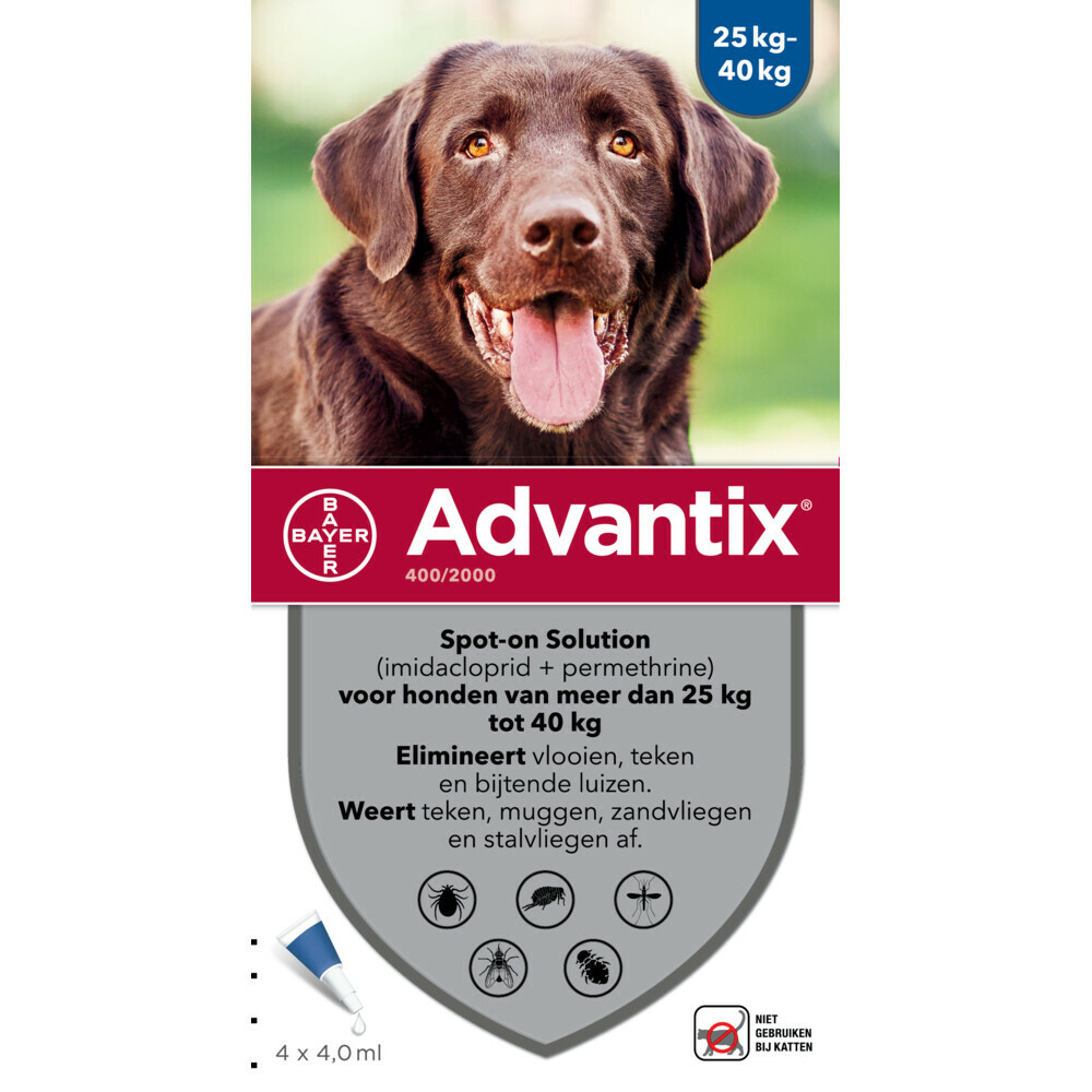 Advantix Spot On 400 Anti Vlooien en Teken Druppels Hond 25 - 40 kg 4 pipetten