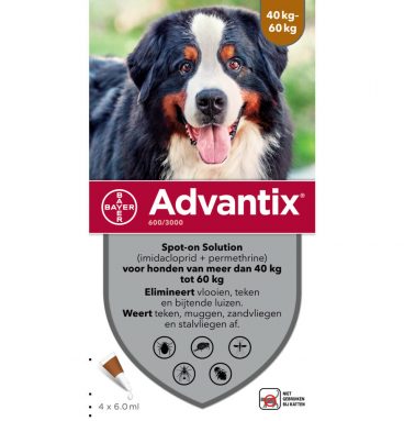 Advantix Spot On 600 Anti Vlooien en Teken Druppels 40 - 60 kg 4 pipetten