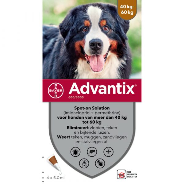 Advantix Spot On 600 Anti Vlooien en Teken Druppels 40 - 60 kg 4 pipetten