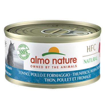 24x Almo Nature HFC Natural Kattenvoer Tonijn - Kip - Kaas 70 gr