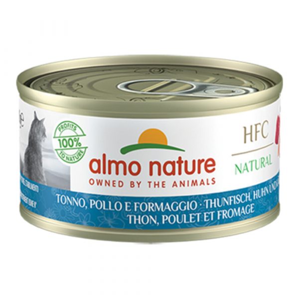 24x Almo Nature HFC Natural Kattenvoer Tonijn - Kip - Kaas 70 gr