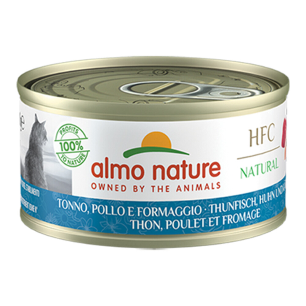 24x Almo Nature HFC Natural Kattenvoer Tonijn - Kip - Kaas 70 gr