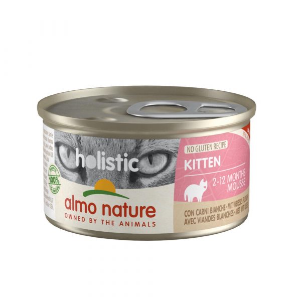 24x Almo Nature Holistic Kitten Kattenvoer Wit Vlees 85 gr