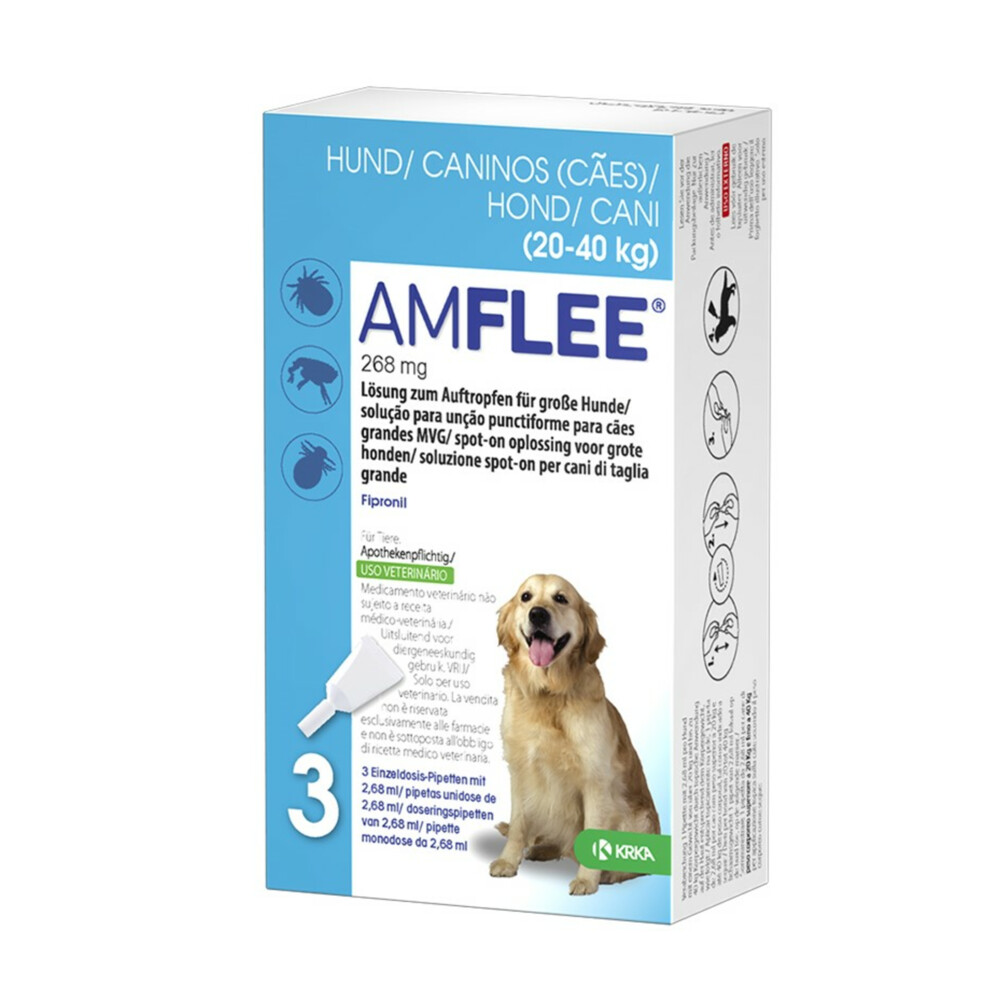 Amflee Spot On Anti Vlooien en Teken Druppels Hond 20-40 kg 3 pipetten