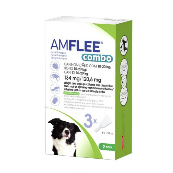 Amflee Spot On Combo Anti Vlooien en Teken Druppels Hond 10-20 kg 3 pipetten