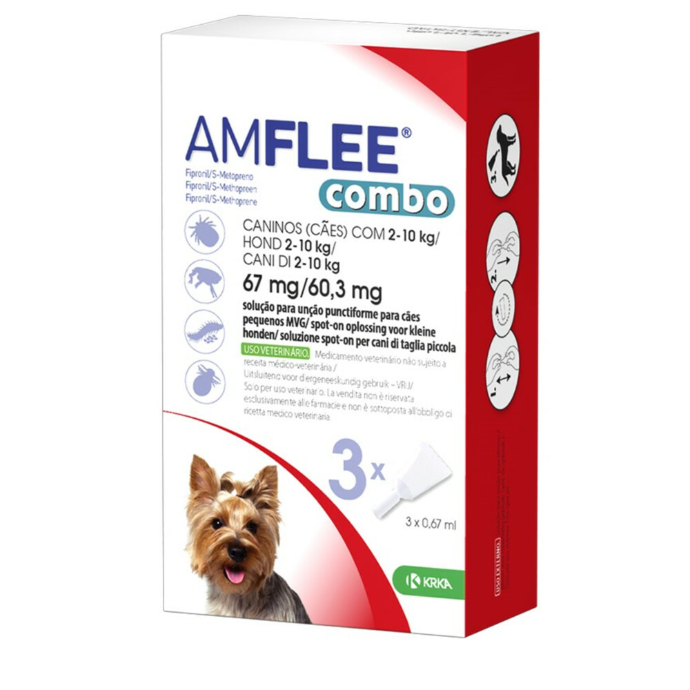 Amflee Spot On Combo Anti Vlooien en Teken Druppels Hond 2-10 kg 3 pipetten