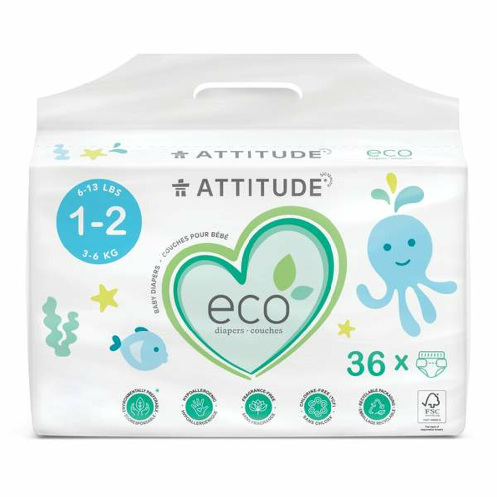 Attitude Luiers Mini Maat 1-2 (3-6 kg) 36 stuks