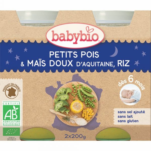 Babybio Slaap Lekker Maaltijd 6+ mnd Erwten Mais Rijst 2x200 gr