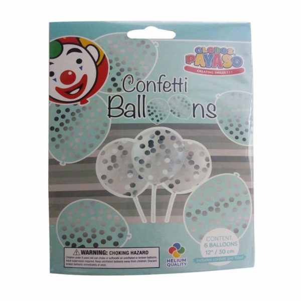 Ballonnen Transparant met Confetti Zilver 6 stuks