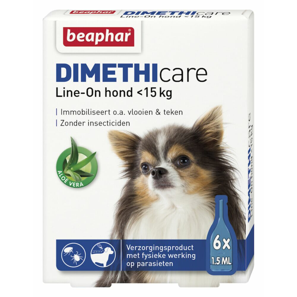 6x Beaphar DImetHIcare Line-On Anti Vlooien en Teken Druppels Hond 0 - 15 kg 6 pipetten