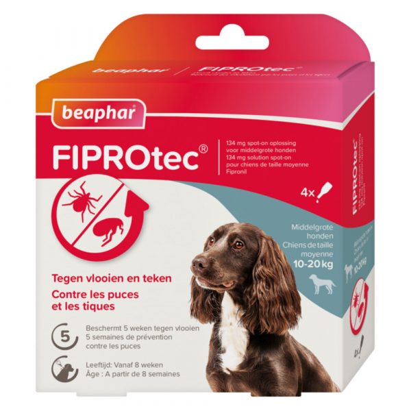 Beaphar Fiprotec Anti Vlooien en Teken Druppels Hond 10 - 20 kg 3 + 1 stuks