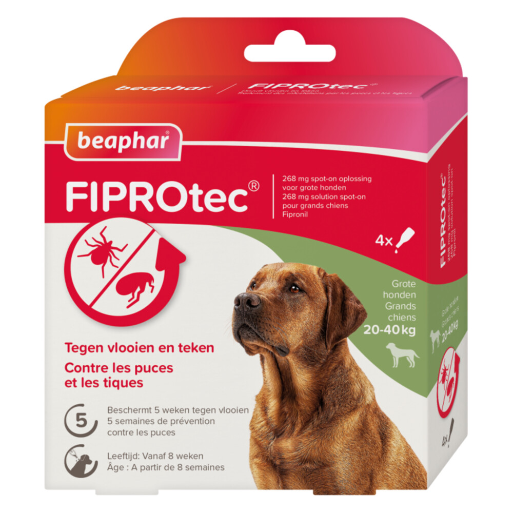 Beaphar Fiprotec Anti Vlooien en Teken Druppels Hond 20 - 40 kg 3 + 1 stuks