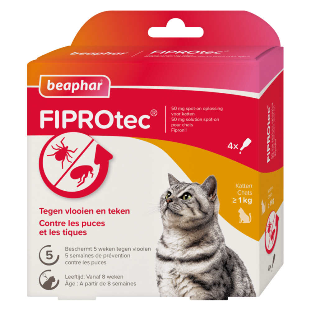 Beaphar Fiprotec Anti Vlooiendruppels Kat vanaf 2 kg 3 + 1 stuks